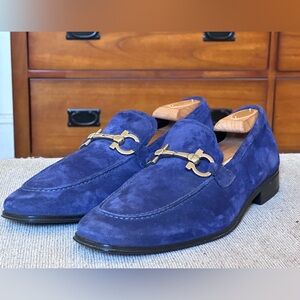 Salvatore Ferragamo Gancini Blue Suede Men's Dress Slip on Shoes Size 9.5 D.